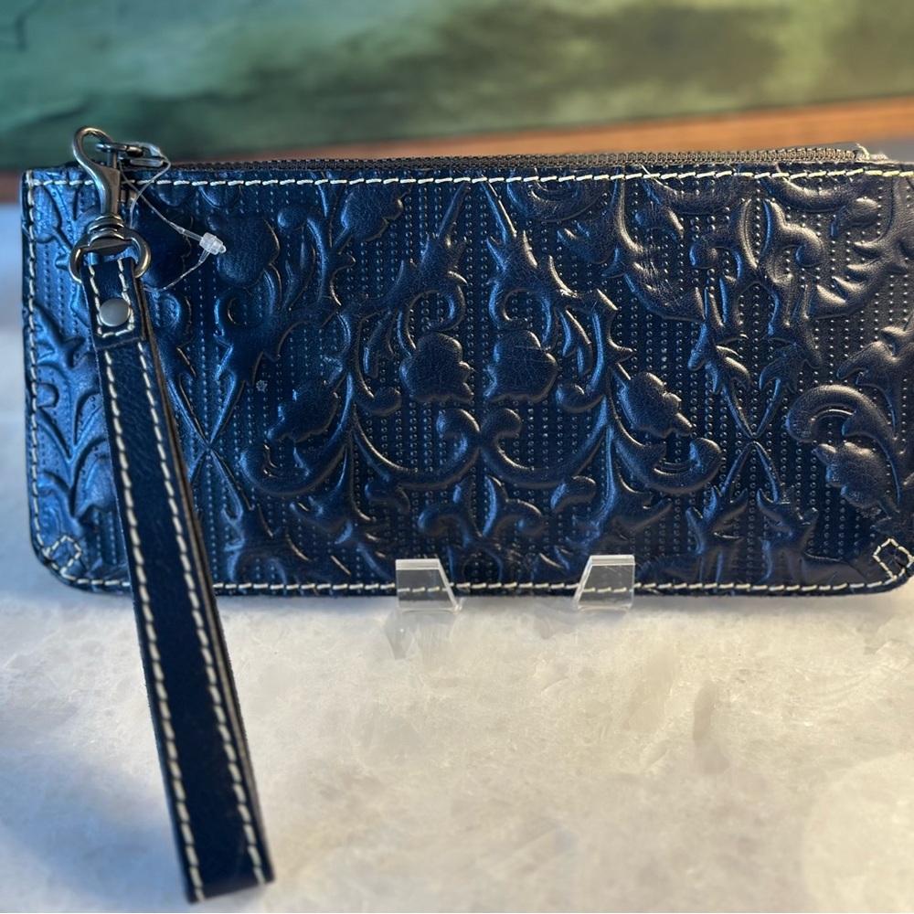 Patricia Nash Leather, Elegant Blue Embossed Clutch